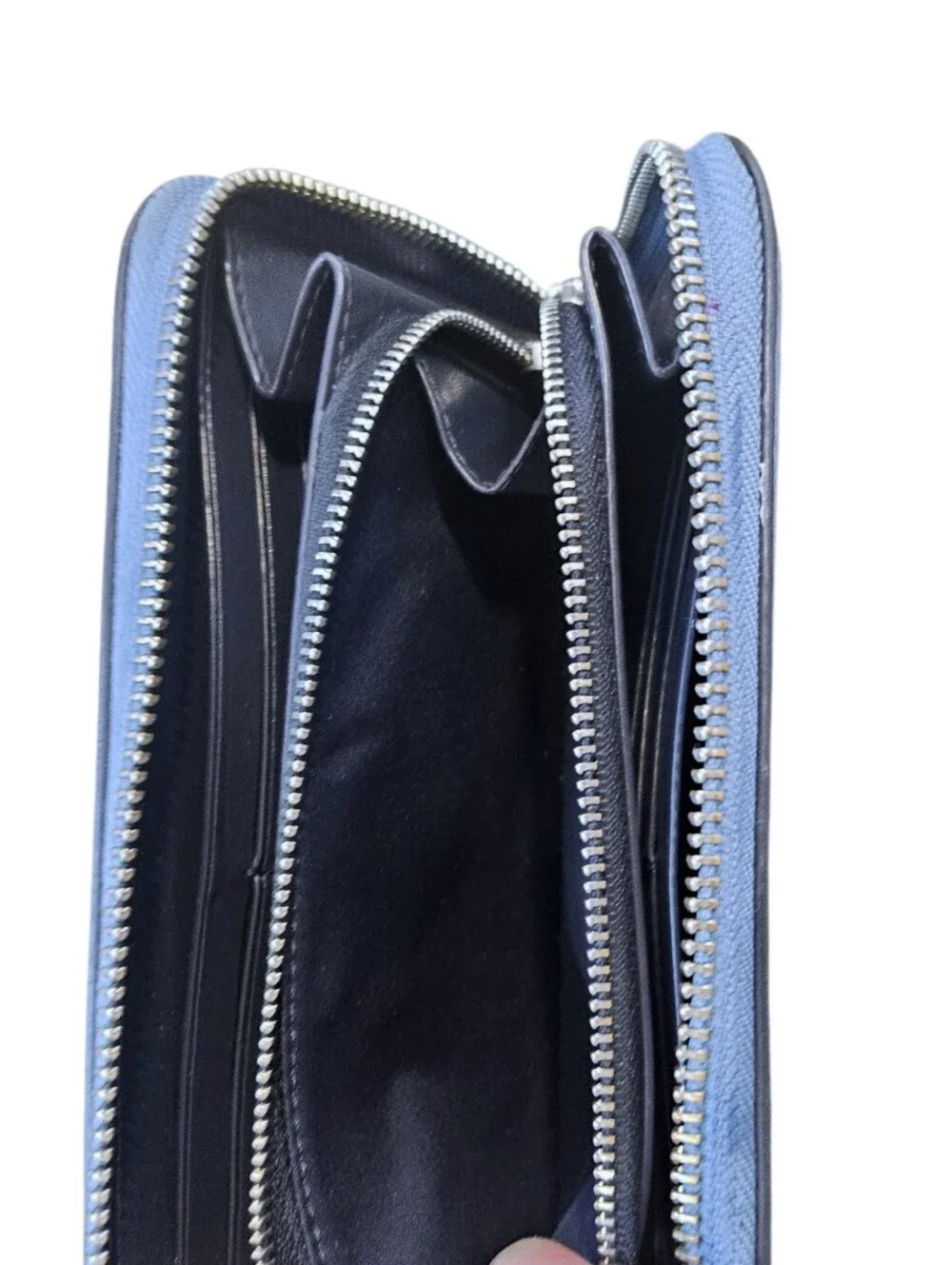 Coach Pale Blue Pebbled Accordion Leather Zip Wallet